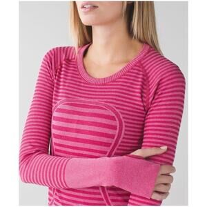 Lululemon Women’s 6 Pink Stripe Swiftly Tech Long Sleeve Top Pullover Seamless